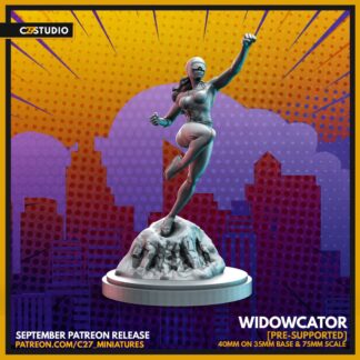 Widowcator aka Vindicator de c27 collectibles avec sa base 35mm