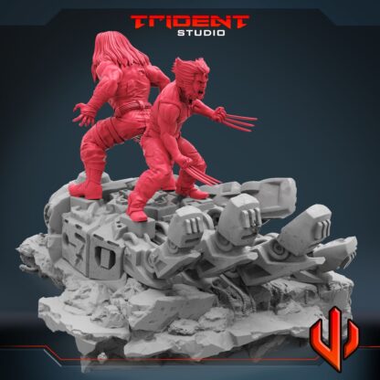 Sabertooth et Wolverine Diorama de Trident Sudio avec sa base 65x92 mm