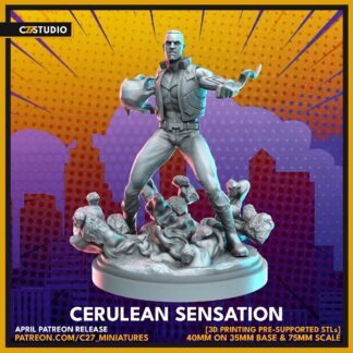 Cerulean Sensation aka Blue Marvel de c27 collectibles avec sa base 35mm