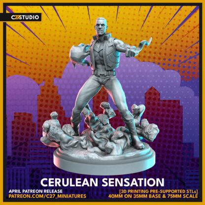 Cerulean Sensation aka Blue Marvel de c27 collectibles avec sa base 35mm