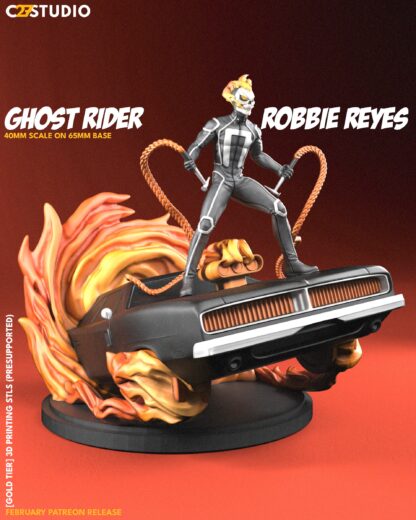 Ghost Rider Robbie Reyes aka Phantom Driver de c27 avec sa base 65 mm